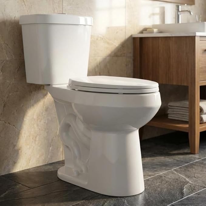 Two-Piece Toilet, 21" Comfort Height Elongated Bowl with 1.1/1.6 GPF Dual Flush, ADA Compliant, 12" Rough-In, Senior-Friendly Bathroom Solution in White