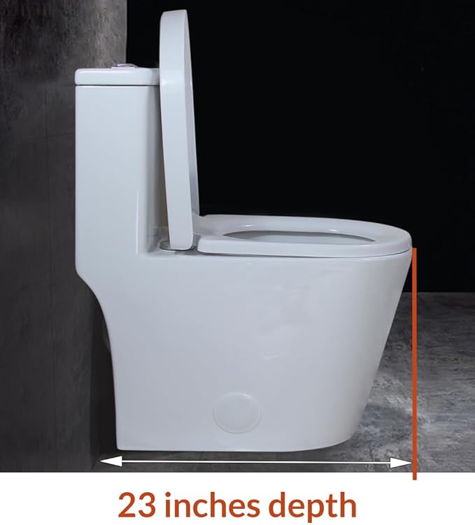 WinZo Small Toilet One Piece Deisgn With Black Push Button Dual Flush,23 inch Length for Tiny Bathroom,White with Black Button