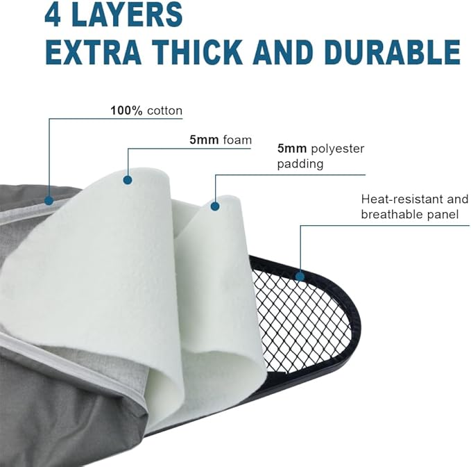 Ironing Board Full Size, Heat Resistant Cover Iron Board with Steam Rest, Ultra Thick Padding, Height Adjustable Heavy Sturdy Metal Frame Legs Ironing Stand,Non-Slip Foldable (58"x15", Square Rest)