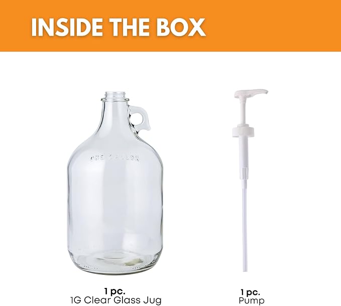 Glass Laundry Detergent Dispenser with Pump, 1 Gallon Glass Jug | 128 oz | Laundry Detergent Dispenser with airtight lid, non-slip base and 1.4 oz pump for soap, softener or syrup | 1 gallon jug