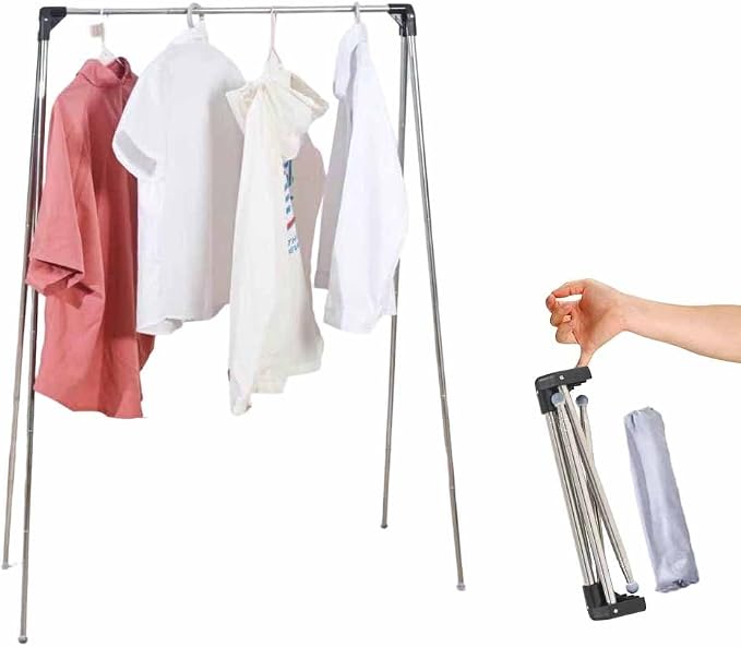 Portable Mini Clothes Compact Rack for Camping, Collapsible and Foldable Clothing Rack for Small Spaces, No-Installation Garment Rack for Indoor Outdoor Laundry Drying (Black)