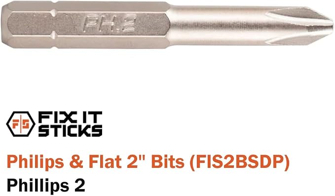 Fix It Sticks 2-Inch 6Pcs Gunsmith Bit Set Compatible with 1/4" Drivers | Multi-Purpose Durable Nickel Finished Screwdriver Pack, Holder Included, Philips & Flat, FIS2BSDP