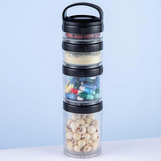 Portable Travel Stackable Snack Containers, 4 Jar - 40cc,60cc,100cc,150cc Scale Jar,Nut Box,Snack Storage Jars and Portion Control,Twist-Lock Food Storage Container with Lid(Random Color)