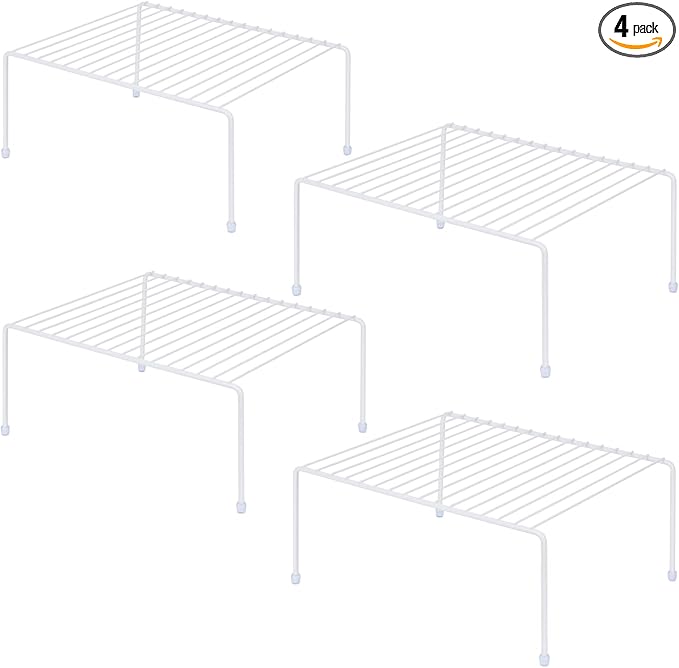 Medium (13.1 x 10.2 Inch) Cabinet Storage Shelf Rack, Shelves，Kitchen Counter and Cabinet Shelf, Storage Rack Organizer for Fridge, Cabinet, Bathroom Cupboard& Pantry (4, White)