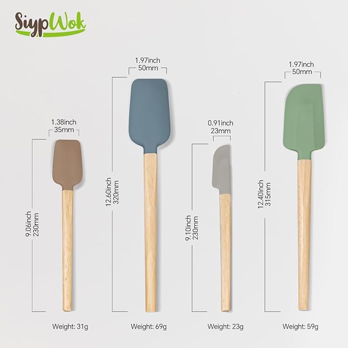 Silicone Spatula Set, Food Grade Rubber Spatula-4 Piece Nonstick Rubber Spatulas, Spoonula, Jar Scraper for Cooking, Baking, Mixing, Frosting - Heat Resistant Up to 600°F (4 Pcs Spatula Colorful)