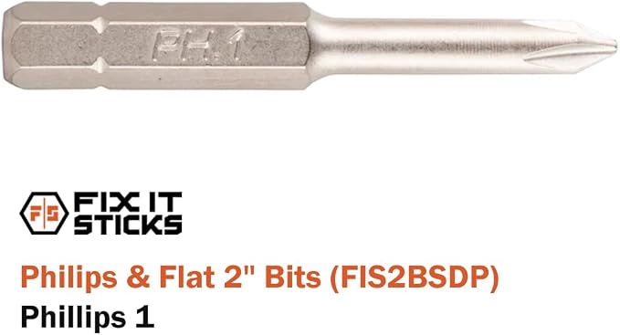 Fix It Sticks 2-Inch 6Pcs Gunsmith Bit Set Compatible with 1/4" Drivers | Multi-Purpose Durable Nickel Finished Screwdriver Pack, Holder Included, Philips & Flat, FIS2BSDP