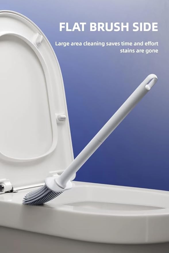 Toilet Brush and Holder Set for Bathroom,Deep Cleaning Silicone Toilet Brushes.T PR Flexible Toilet Bowl Brush, Floor Standing & Wall Mounted Without Drilling. Toilet Bowl Brush with Holder. (White)