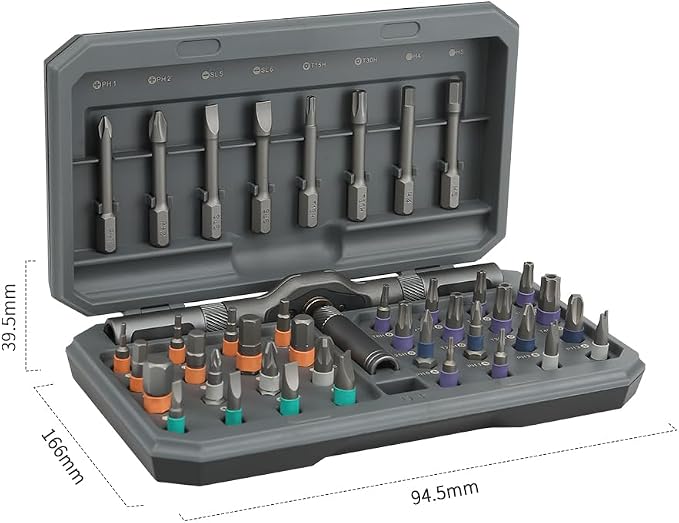 Asnish 42 in 1 Magnetic Ratchet Screwdriver Set with Precision Bits | Compact repair kit with removable magnetic bits for computers, laptops, game consoles, Ring Doorbells, bicycles and furniture