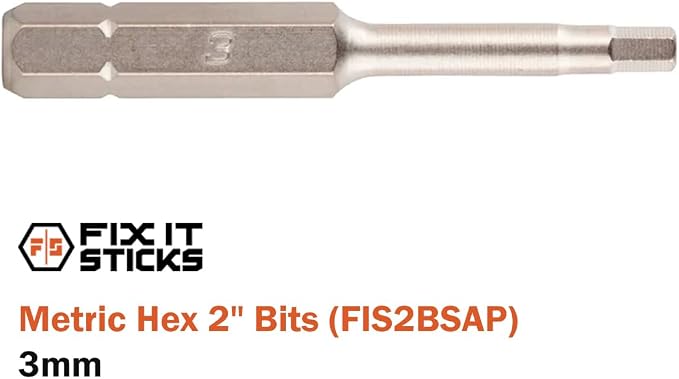 Fix It Sticks 2-Inch 6Pcs Gunsmith Bit Set Compatible with 1/4" Drivers | Multi-Purpose Durable Nickel Finished Screwdriver Pack, Holder Included, Metric Hex, FIS2BSAP