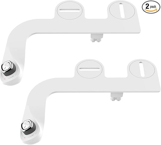 Bio Bidet SlimEdge 2 Pack Bidet Attachment for Toilet, Non Electric, Self Cleaning Dual Nozzles for Front and Rear Cold Water Wash, Adjustable Water Pressure, Ultra Thin Design, White