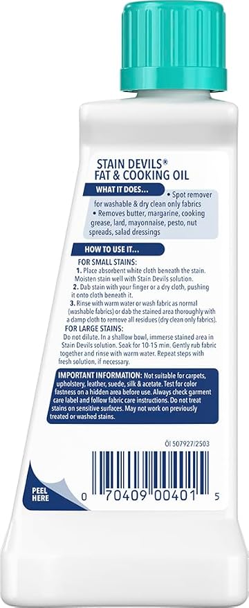 Carbona Stain Devils® #5 | Fat & Cooking Oil | Professional Strength Laundry Stain Remover | Multi-Fabric Cleaner | Safe Formula | 1.7 Fl Oz, 6 Pack