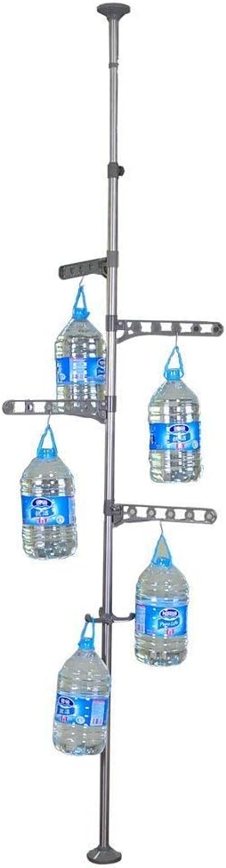 BAOYOUNI 4-Tier Drying Rack Floor to Ceiling Adjustable Metal Grey | Metal Corner Tension Pole，Floor to Ceiling Adjustable ， Space-Saving Laundry Organizer，No Drilling Required