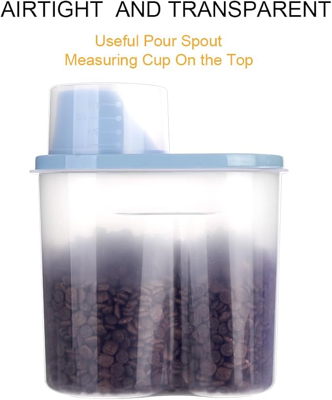 2 Pack 2lb/2.5L Pet Food Storage Container with Measuring Cup, Can Covers and Bowl for Small Dog, Cat, Waterproof-BPA Free (Blue 1.8L)