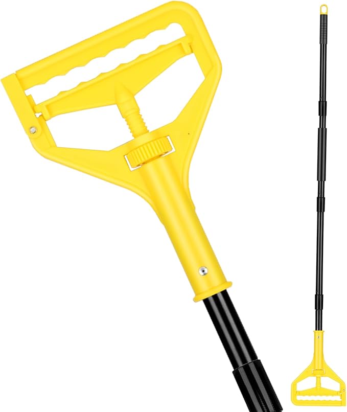 VOUBIEN Commercial Mop Handle Heavy Duty,58" Industrial Mop Stick,Wet Mops Head Replacement Holder for Professional/Industrial Floor Cleaning, Yellow