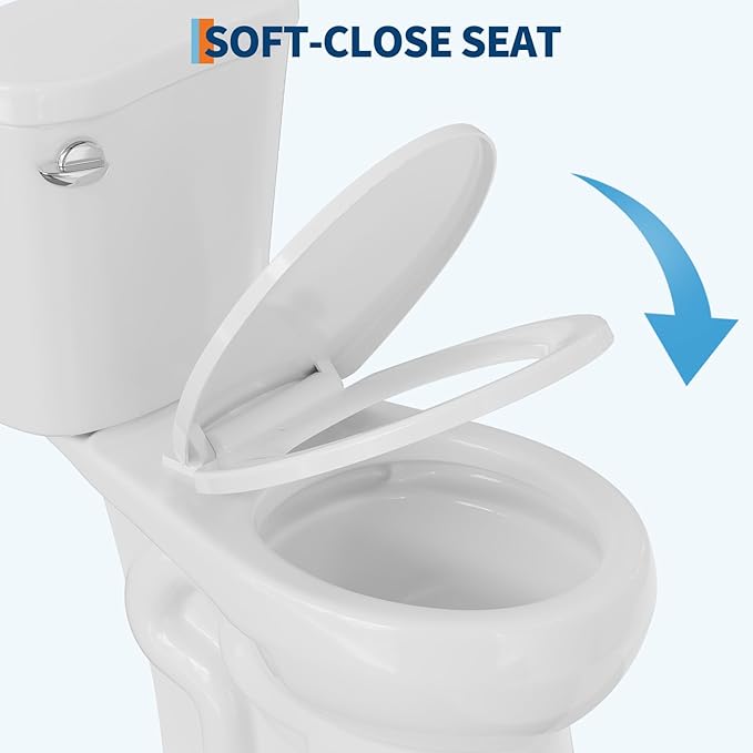Two Piece Toilet with 19" ADA Height, Round Ceramic Bowl and Locking PP Lid - Side Push Handle, CUPC Certified, Water Efficient 1.28 GPF