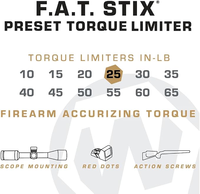 Fat Stix Individual Limiter 10-65 Inch-Pounds with Preset Torque, Accurately Tightens, Reversible, Compatible with Wheeler Fat Stix T-Handle Driver, for Gunsmithing, Reloading, and Torque Adjustment