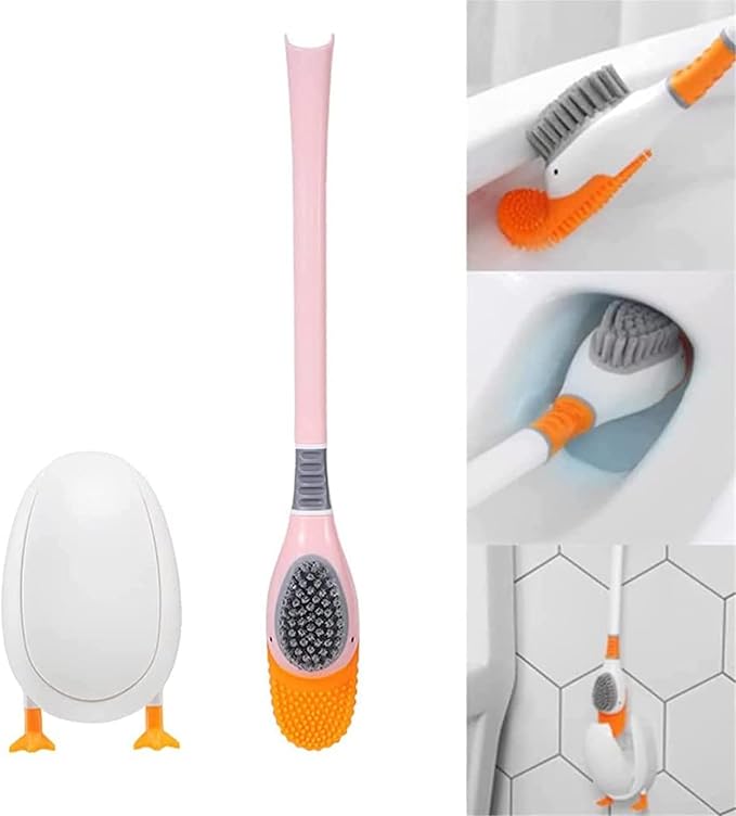 Diving Duck Toilet Brush,Diving Duck Deep Cleaning Home Bathroom Accessories Sets,Revolutionary Soft Silicone Flex Toilet Brush,Creative Silicone Toilet Brush Cleaner Brush (Pink)