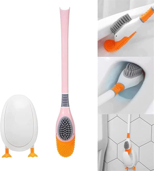 Diving Duck Toilet Brush,Diving Duck Deep Cleaning Home Bathroom Accessories Sets,Revolutionary Soft Silicone Flex Toilet Brush,Creative Silicone Toilet Brush Cleaner Brush (Pink)