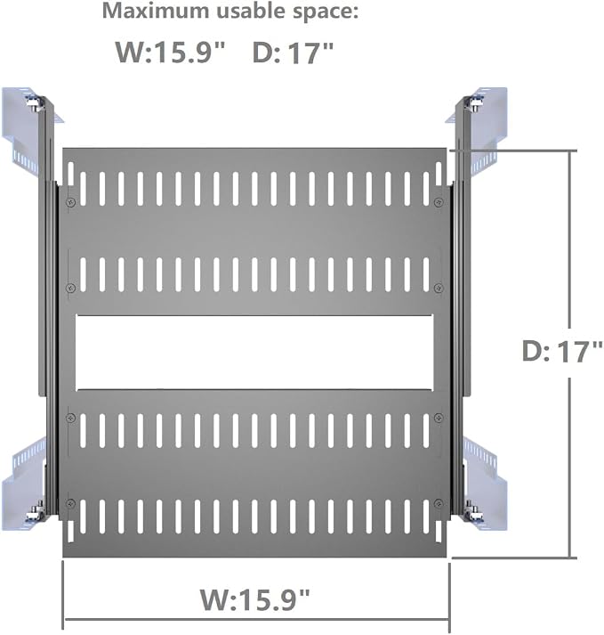 1U 4-Post Vented Sliding Rack Shelf Mounting Depth 15“-22" | Rack Mount Shelf 14-17" Deep with Adjustable Mounting Depth 15-22" for 19 inch AV/Network Equipment Rack,Unassembled (15-22)
