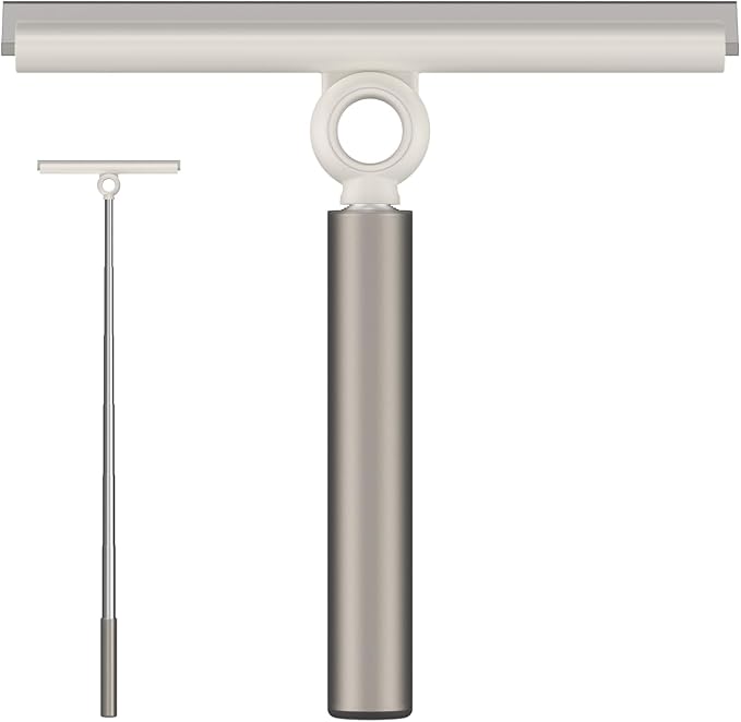 Extendable Shower Squeegee for Glass Doors, Shower Squeegee with 10-Inch Silicone Blade, Telescoping Handle for Windows and Shower Glass, Silver