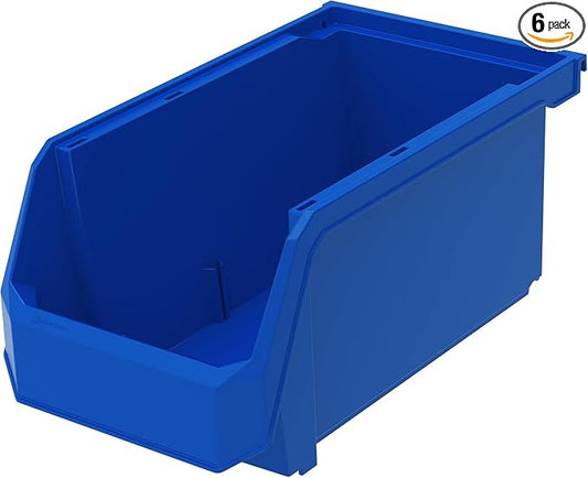 ReadySpace Plastic Containers for Organizing and Storage Bins for Closet, Kitchen, Office, Garage or Pantry Organization, Stackable Bins, Large (14.8" x 8" x 7"), 6-Pack, Blue
