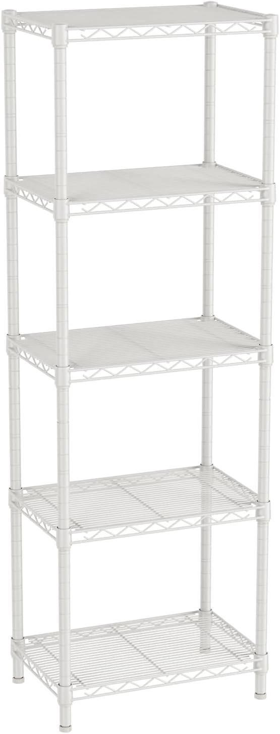 SINGAYE Small Wire 5 Adjustable Shelves Pantry Metal Shelf Floor Organizer | Armoire Adjustable Floor Kitchen Narrow Organizer Rack Shelving Short Square Stackable Standing Storage Tier Under Unit