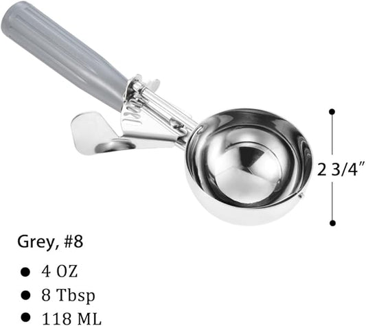 Saebye Portion Scoop - #8 (4 oz) - Disher, Large Cookie Scoop, Food Scoops, Muffin Scoops - Portion Control - 18/8 Stainless Steel, Grey Handle