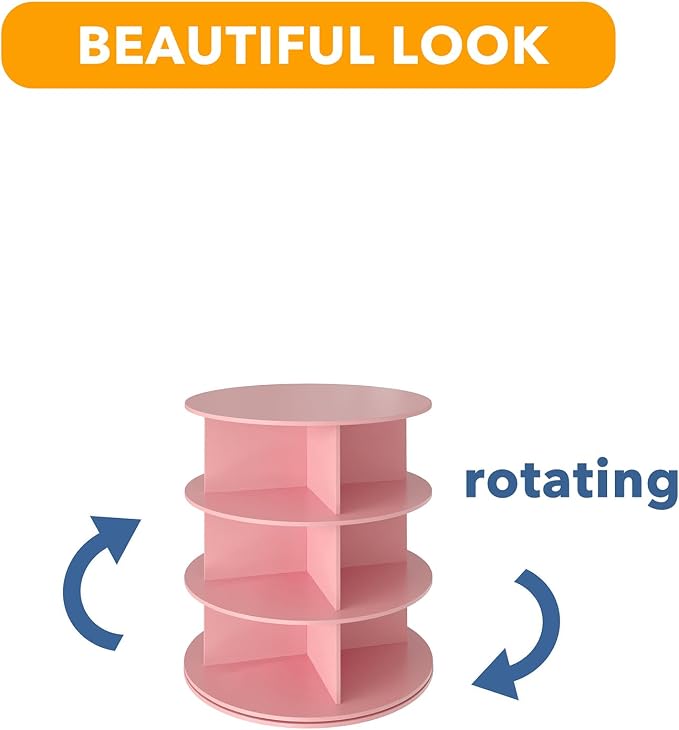SpaceAid 3 Tier Rotating Shoe Rack Tower, Spinning Shoe Display Lazy Susan, Revolving 360 Shoe Rack Storage Round Carousel, Vertical Handbag Rotate Shoes Closet Organization (3-Tier Pink)