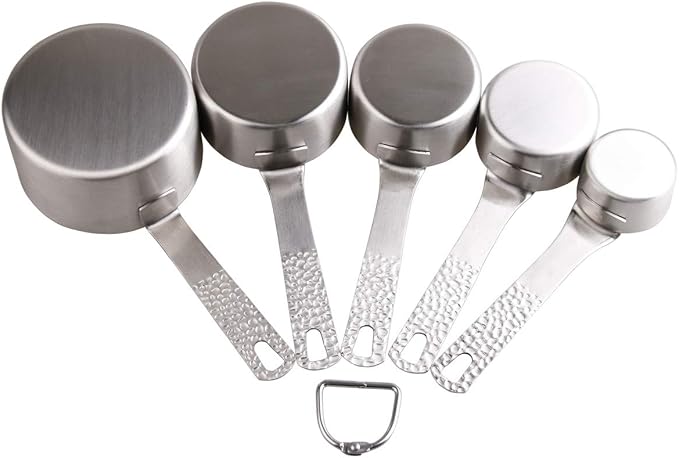 Measuring Cups 5pcs Stainless Steel Measuring Cups Set 18/8 (304) Steel Material Heavy Duty Measurer cups Color Silver (Siliver-5cups+1ring)