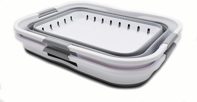 SAMMART 42L (11 gallon) Collapsible Plastic Laundry Basket - Foldable Pop Up Storage Container/Organizer - Portable Basket - Space Saving Hamper/Basket (2, White/Grey)