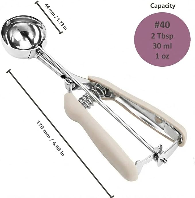 Ice Cream Scoop, 18/8 Stainless Steel Cookie Scoop, Cookie Scoops for Baking, 2 Tbsp/ 30 ml/ 1 oz Cookie Dough Scoop, Ice Cream Scooper with Trigger Release, Cookie Scooper for Baking(#40 White)