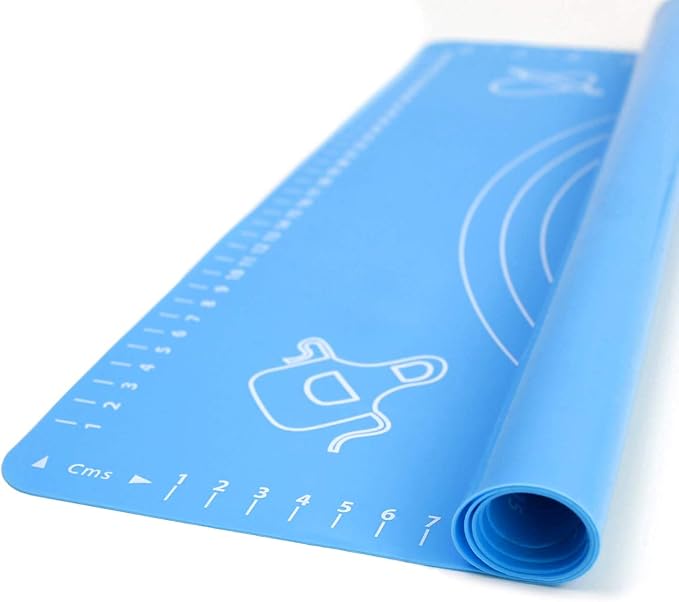 Silicone Baking Mat with Measurements, Pastry Rolling, Counter Mat, Dough Rolling Mat, Oven Liner, 25" x 18", Blue