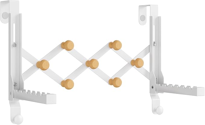 BAKON Over The Door Hanger, Collapsible Over Door Hooks Foldable Clothes Drying Rack with 7 Hooks for Hanging Clothes, Door Hanger Organizer Towel Rack for Laundry Bedroom Dorm Bathroom Living Room