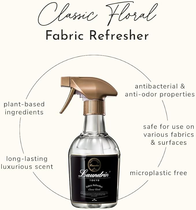 Laundrin Fabric Refresher Spray - Classic Floral, 300ml Odor Eliminator | Pet odor eliminator for home, room essentials fabric spray for mattress, curtain, sofa, carpet, furniture & bedding