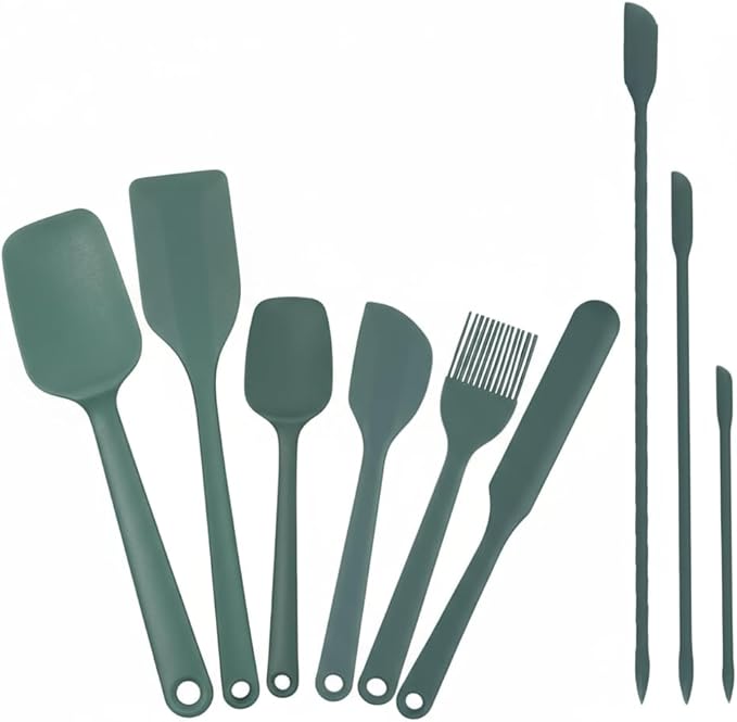 9Pcs Silicone Spatula Set,Flexible Small Spatula spoon, Kitchen Utensils for Baking, Mixing, Cooking, Frying, Jar Spatulas for Scraping,BPA-Free Heat Resistant cookware safe (Green)