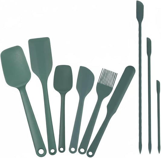 9Pcs Silicone Spatula Set,Flexible Small Spatula spoon, Kitchen Utensils for Baking, Mixing, Cooking, Frying, Jar Spatulas for Scraping,BPA-Free Heat Resistant cookware safe (Green)
