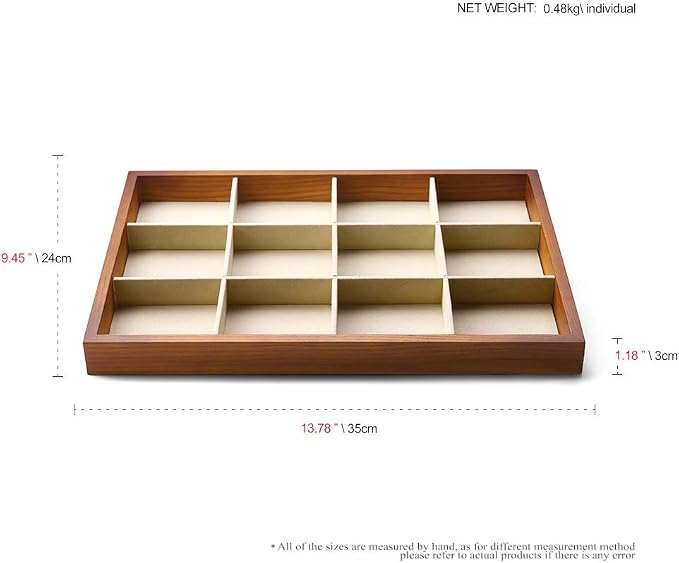Oirlv Solid Wood Jewelry Tray,Jewelry Drawer Organizer,12 Grid(Cream) | Stackable Design,for Jewelry Necklaces Bracelets and Watches,Organizing and Presentinge Legantly on Dressers&in Dresser