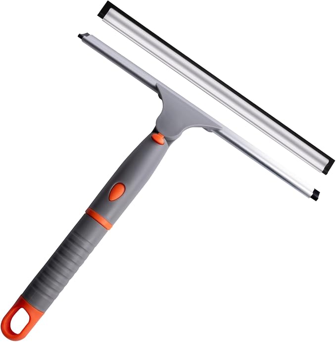 Swivel Shower Squeegee for Glass Doors, All-Purpose Anti-Slip Window Squeegee with 2 Blades, Window Cleaner Tool Bathroom Squeegee for Shower Doors, Tile Shower Walls，Mirrors,Car Windshields