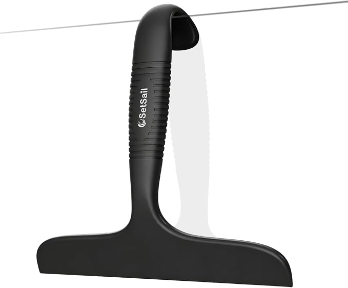 SetSail Shower Squeegee for Glass Doors, One-piece All Silicone Squeegee | Streak-Free Bathroom Squeegee for Shower Glass Window Mirror Tile Wall, Built-in Hook, Ergonomic Grip, Black（9.5-inch）