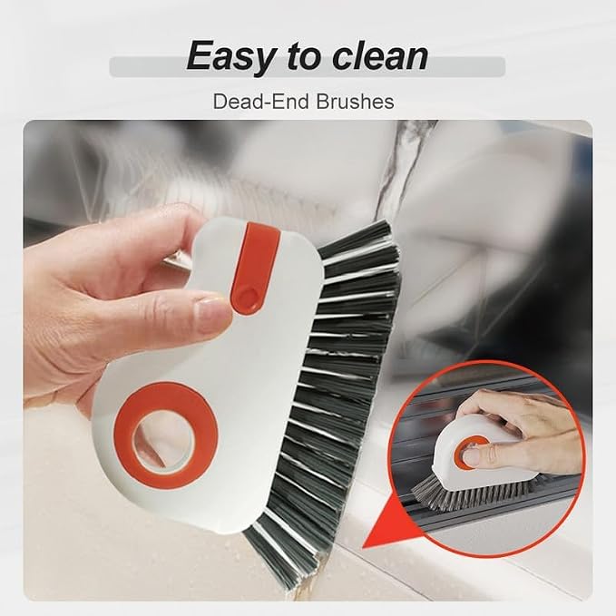 2 in 1 Groove Cleaning Brush, 2025 New Window Track Cleaning Tools, Multifunctional Bristle Crevice Brush with Hidden Scraper for Sliding Door Track Window Seal (Gray 2pcs)