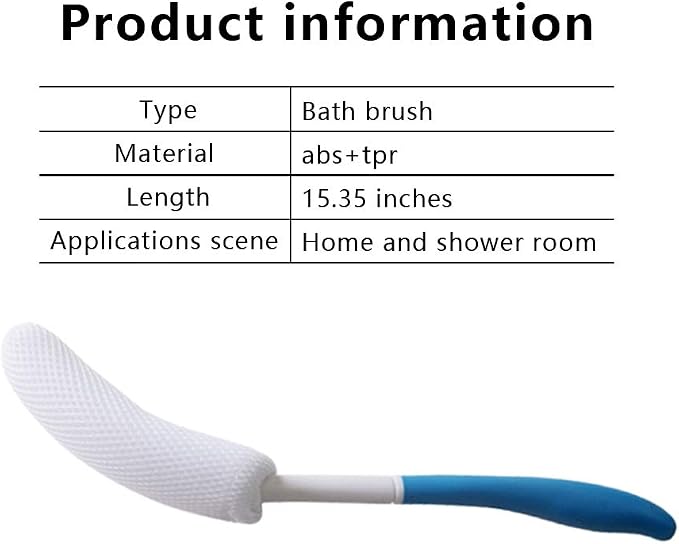 MagiDeal Vinyl Quote Me Long Anti-Slip Curve Handled Bath Body Brush, Easy Reach for Seniors, Suitable for Elderly/Pregnant Aid Bathing & Shower, Blue, 15.35"