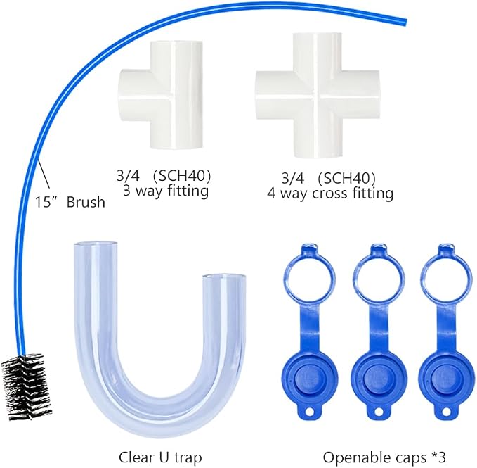 3/4 Clear PVC U Trap Pipe Fitting Connector for HVAC Condensate Drain System with Cleaning Brush