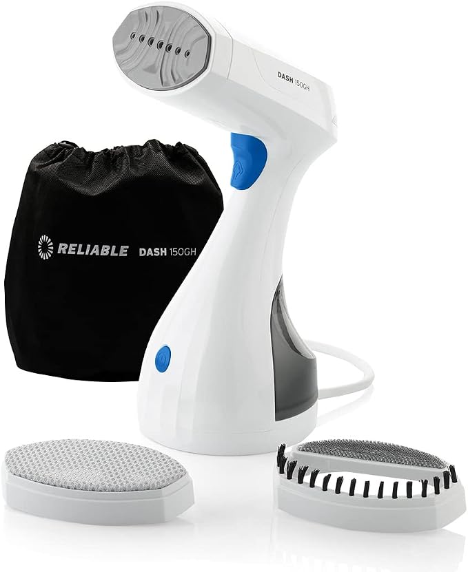 Reliable Dash Portable Garment Steamer, Continuous Steam, 30 sec Heat Up | Handheld Steamer, Fabric Brush, Light Weight, 1500W, Continuous Steam, Auto-shut off, Clothes Wrinkle Removal, White