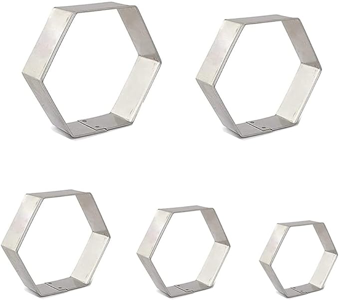 5 Pieces Assorted Sizes Hexagon Shapes Biscuits Cookie Cutter Set for Biscuits Cake and Sandwiches Shapes