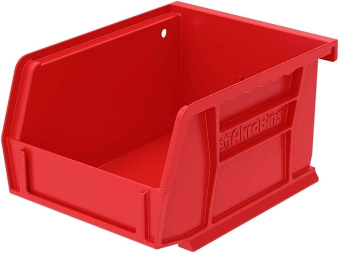 Akro-Mils 30210 AkroBins Plastic Storage Bins, Space-Saving Stackable Bins for Garage, Pantry, Craft Organization, 5" x 4" x 3", Red, 24-Pack