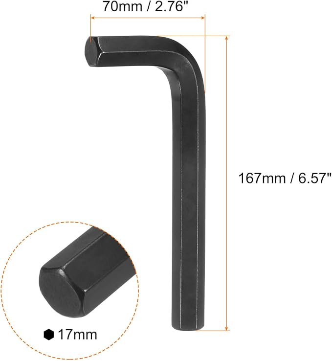 HARFINGTON Hex Key Wrench 17mm L-Shape Hexagon Metric Wrenches Chrome Vanadium Steel Repairing Tool for Home Repair, Black