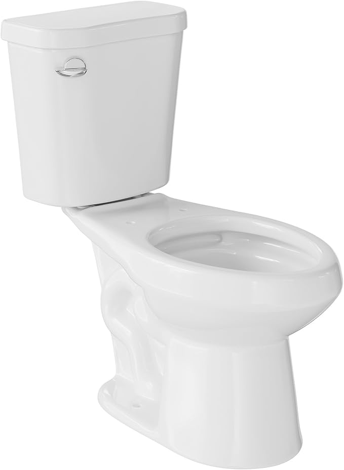 Two Piece Toilet, 17" Elongated with Upgraded Flushing, Single Handle (Side Mounted), Includes Hardware (Seat Not Included), White, 12" Rough-in
