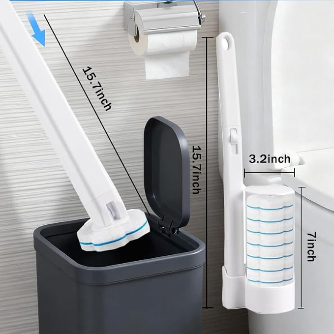 48 Count Refill Heads Disposable Toilet Brush Kit with Holder,Deep Cleaning Wand for Rim,Corner & Pipe,Wall Mount Storage Caddy,Limescale & Rust Remover