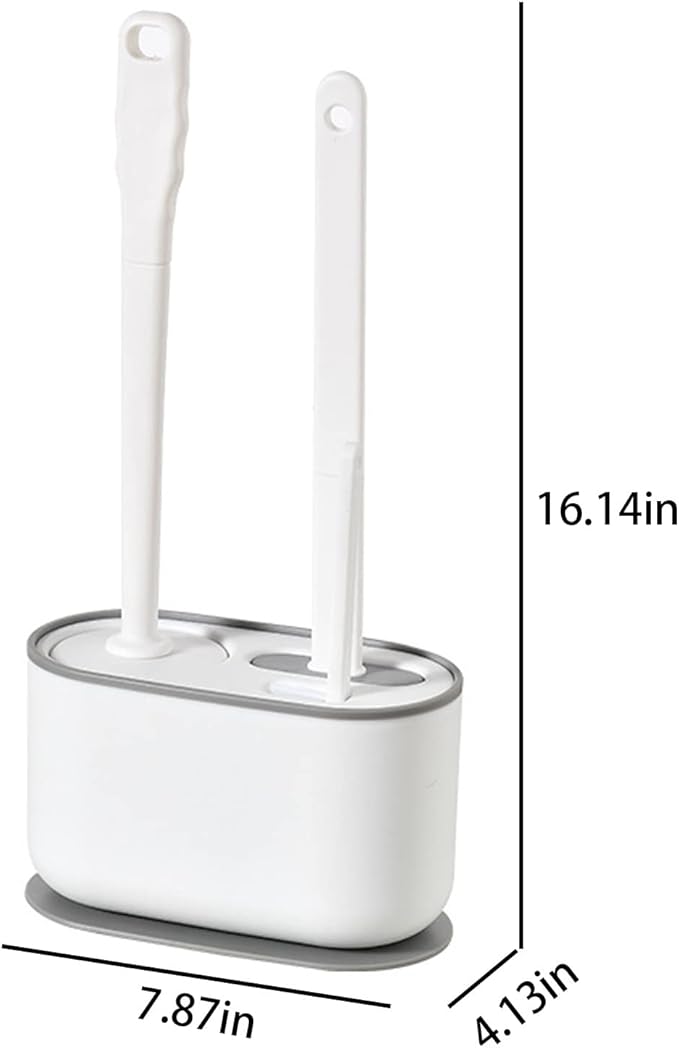 Toilet Brush and Holder Set 3 in 1 (Round Silicone Brush + Flat Silicone Brush + Slit Brush) Toilet Bowl Brush Clean Every Corner of The Toilet, Compact Size Toilet Brushes (White)