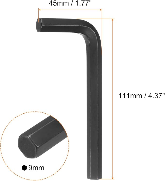 HARFINGTON Hex Key Wrench 9mm L-Shape Hexagon Metric Wrenches Chrome Vanadium Steel Repairing Tool for Home Repair, Black